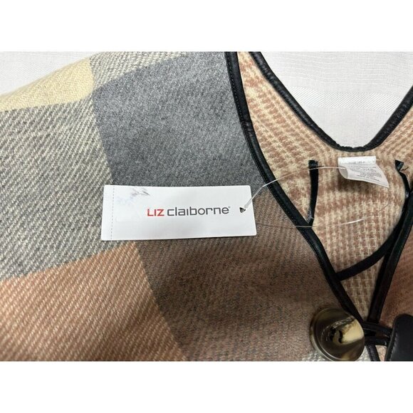 Liz Claiborne Plaid Poncho Cape Shawl Tweed New Equestrian Neutral Luxury OS - Picture 10 of 11